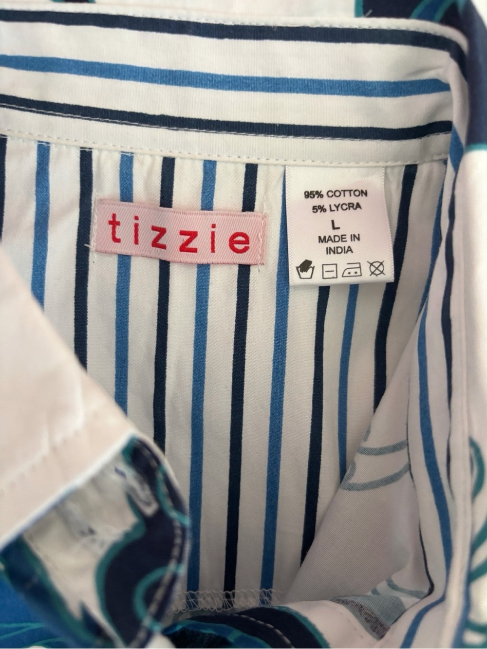 Tizzie White & Blue Paisley Print Button Front Shirt Large Dizzy Lizzie - Picture 5 of 6